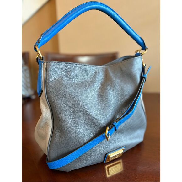 MARC by MARC JACOBS -New Q Hillier Leather Hobo Crossbody/Grey & Blue Colorblock - Picture 6 of 14